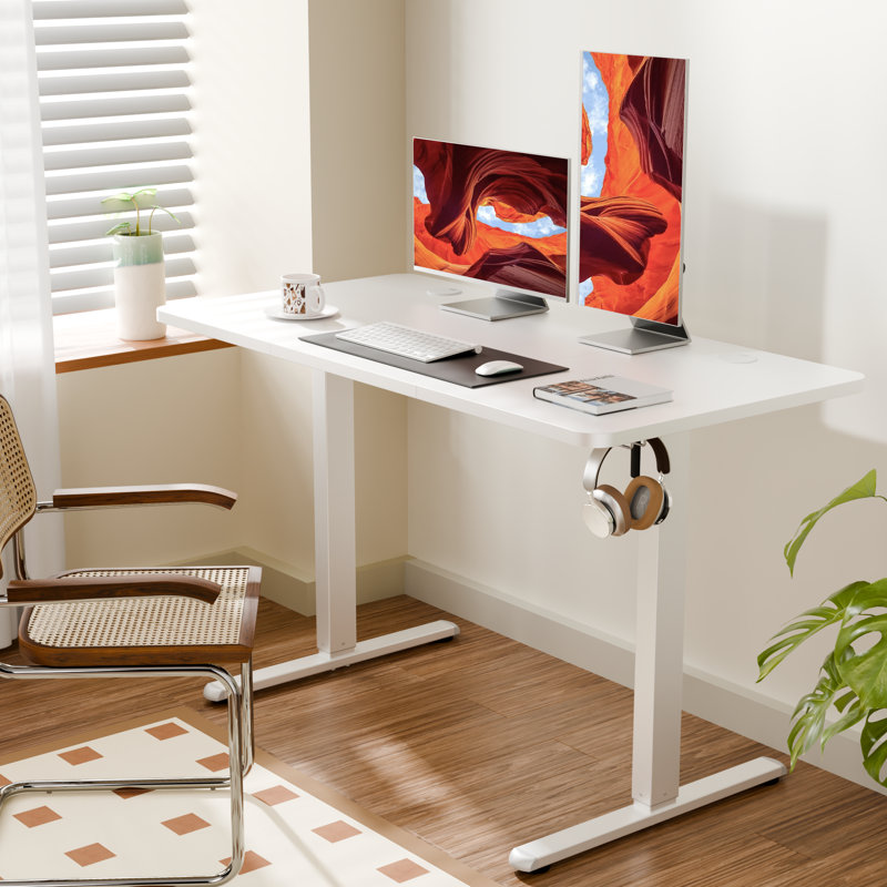 ERGOMAKER Electric Standing Desk，Height Adjustable Desk，47 x 23.6 Inches，with Splice Board，Child Lock & Memory Function,White