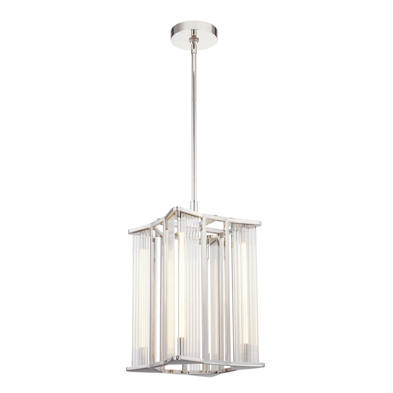 Sabre 4 - Light LED Pendant, Polished Nickel/Ribbed Glass