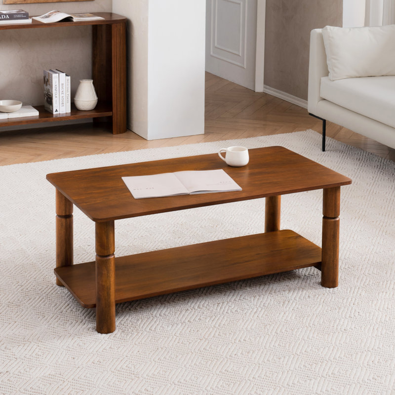 Tocoloma 44"W Solid Wood Coffee Table with 2-Tier Storage, Blonde Natural