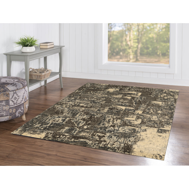 Baylen Abstract Gray/Beige Area Rug, Rectangle 5' x 7'6"