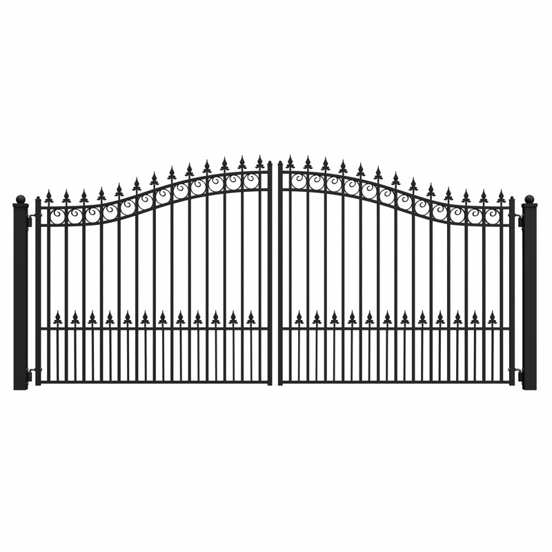 Classic Black Wrought Iron Style Dual Swing Driveway Gate