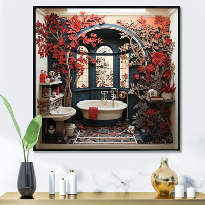 Red Modern Bathroom Charm II On Canvas Print