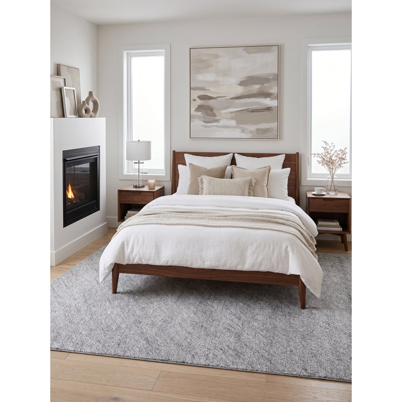 Marut Hand Tufted Area Rug in Gray/White, Rectangle 5' x 8'