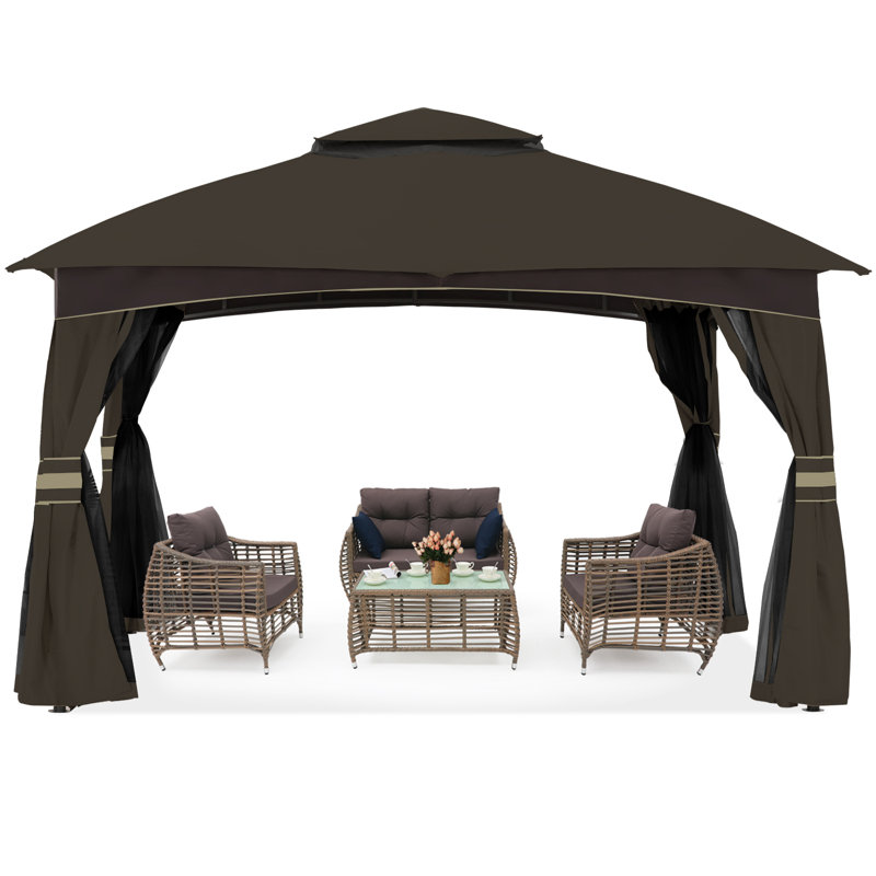 Steel Patio The Soft Roof Gazebos, Brown, 110" H x 108" W x 108" D