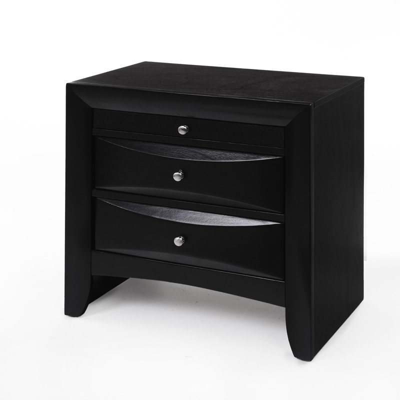 Table de chevet élégante avec un grand tiroir et un plateau de rangement avec deux grands tiroirs pratiques, Noir