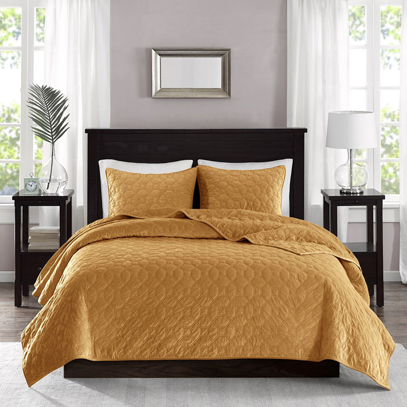 Mustard Velvet King Reversible Quilt Set