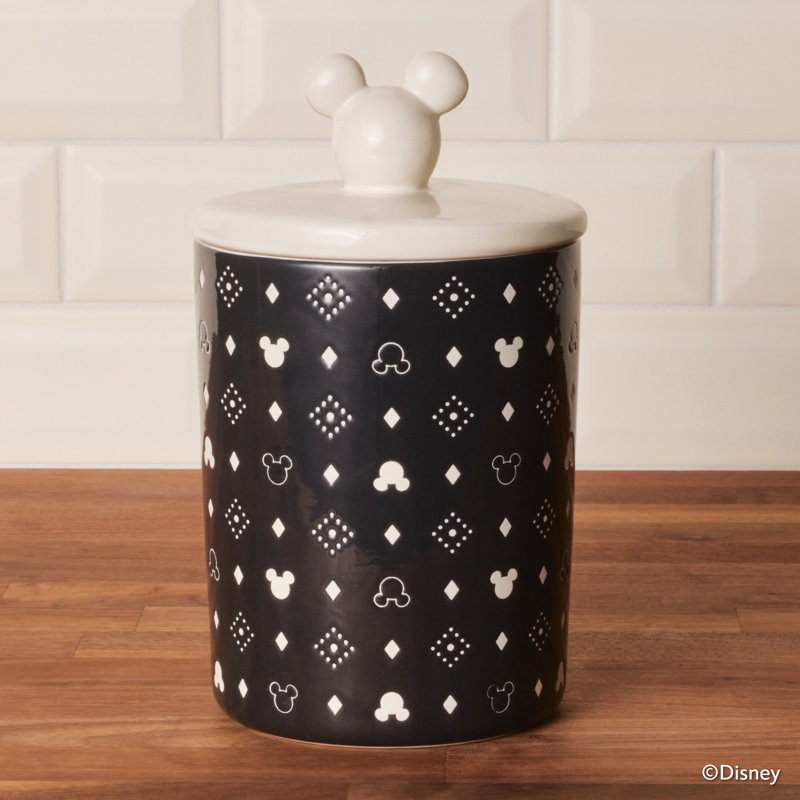 Black Geometric Ceramic Canister with Lid, 7 Cup