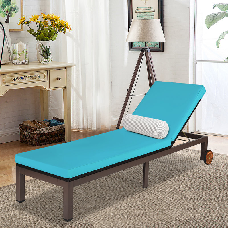 Chaise longue simple inclinable avec coussins 81 po Broshouse, Bleu, 2