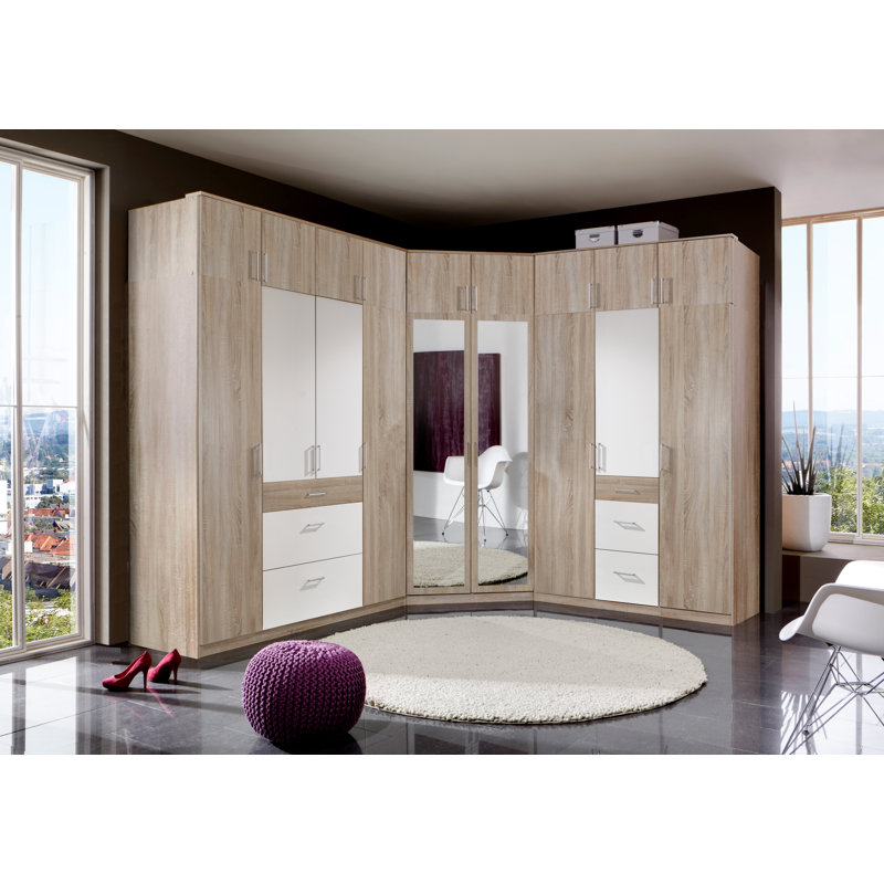 Arango 135cm Solid Wood Closet System, Alpine white, Rough-cut oak