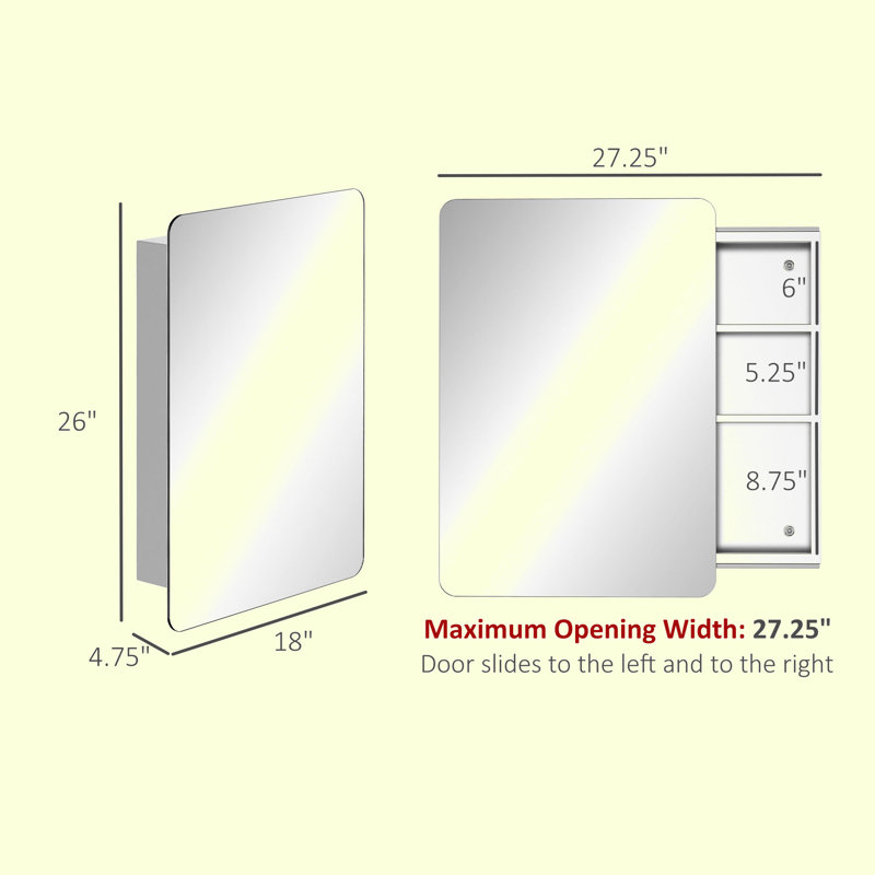 Porte de miroir de salle de bain murale avec tablette de rangement à 3 niveaux, acier inoxydable