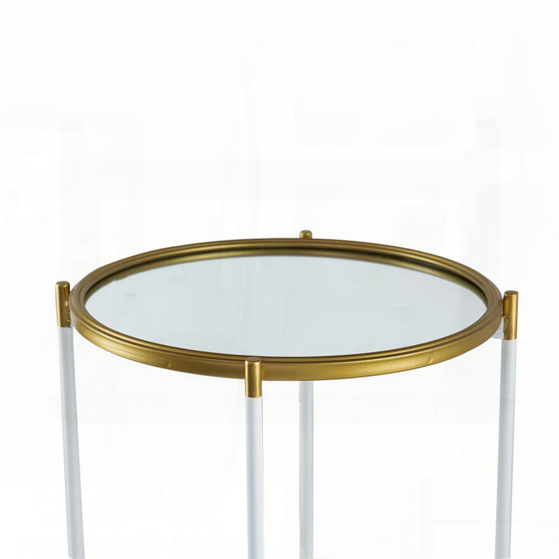 Étagère en verre à 3 niveaux avec silhouette élancée haute - blanc et or, 16 po x 39,5 po