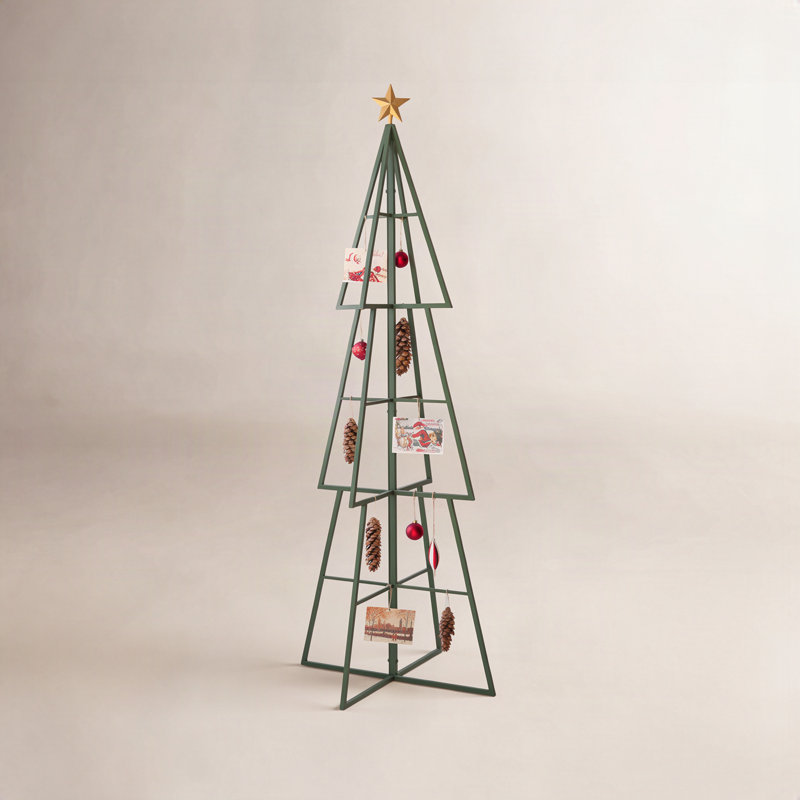 GREEN PAINTED METAL CHRISTMAS TREE ORNAMENT DISPLAY