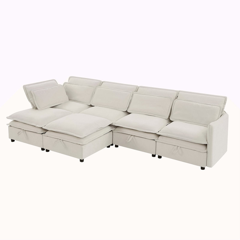 Grand canapé modulaire en forme de U moderne à double couche, 6 places librement combinables avec fonction de rangement, convertible en canapé-lit, parfait pour les salons, les bureaux et les appartements