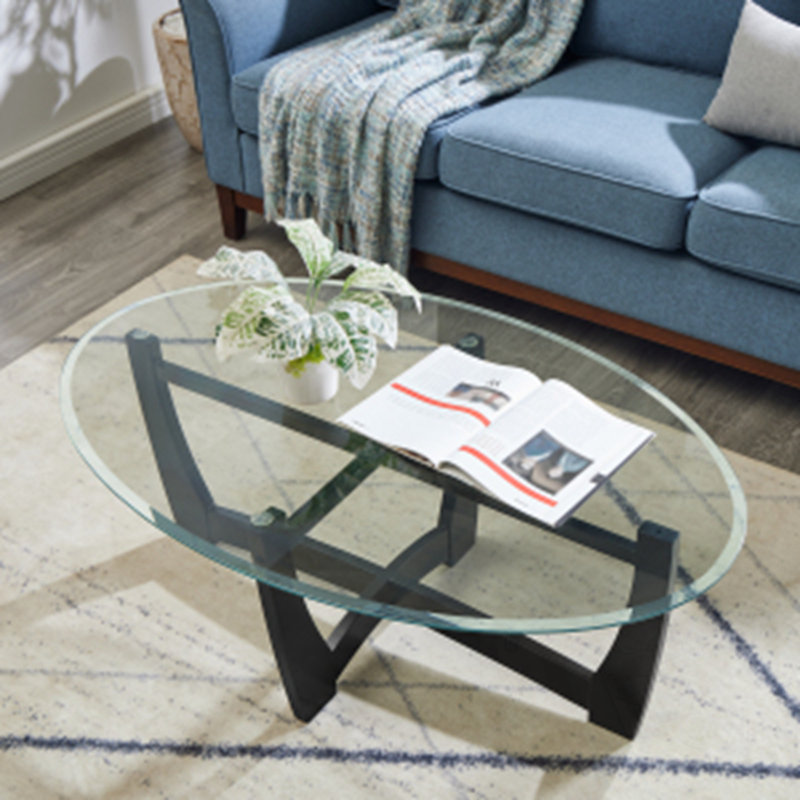 Table basse ovale avec plateau en verre, Noir