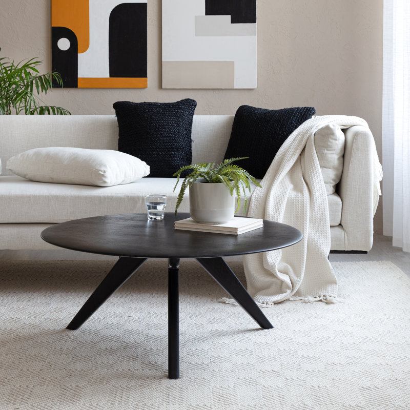 Nicosia Solid Wood Three Leg Coffee Table, Black