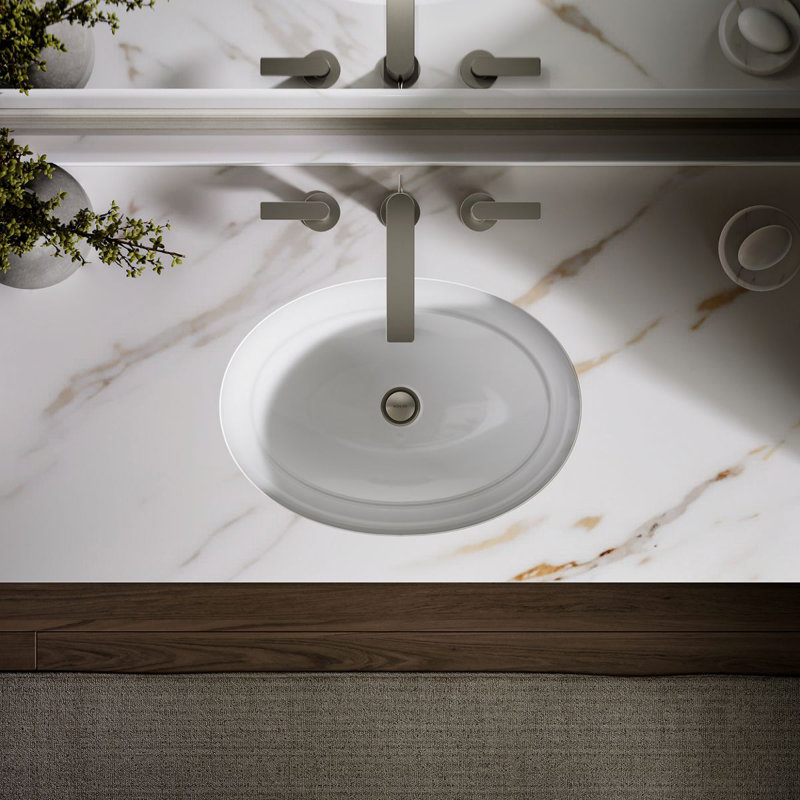 Serif Metal Oval Undermount Bathroom Sink, White