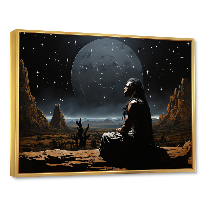 Sagesse des Amérindiens Skywatchers sur toile, Cadre flottant doré, H 24 po x l 32 po x P 1 po