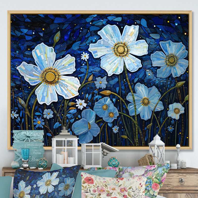 Moonlight Wildflowers Field Dreams sur impression sur toile, Cadre naturel flottant, 34" H x 44" W
