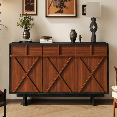 Armoire d'appoint multifonctionnelle en bois massif de style Mid-Century