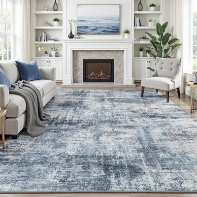 8'X10' Neutral Modern Washable Abstract Area Rug Blue