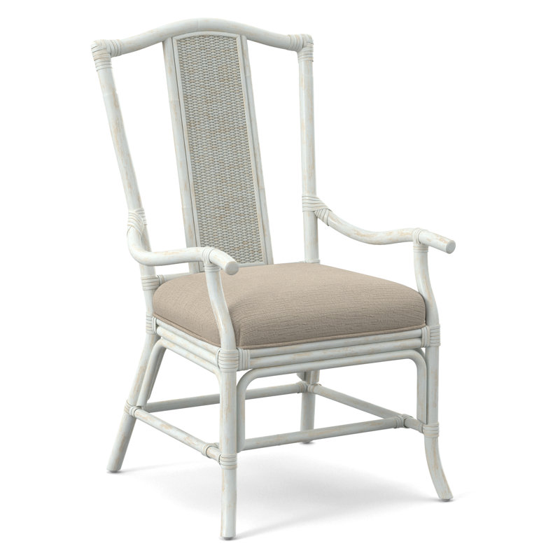 Drury Lane Slat Back Dining Arm Chair, Bisque, Snow Crypton Performance; 0884-91
