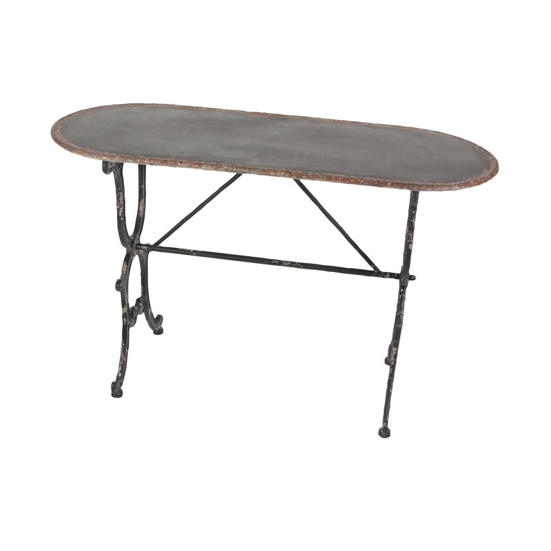 Crestline Distressed Gray Metal & Glass Console Table with Storage