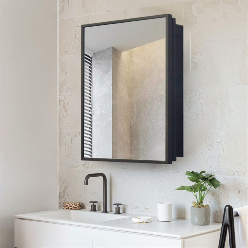 Armoire de salle de bain et de salon polyvalente à fixation murale ou encastrée avec matériau en poudre de fer noir et tablettes amovibles