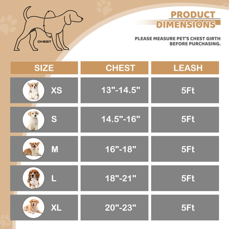 Harnais réglable pour chien avec laisse Gesemyer, Beige