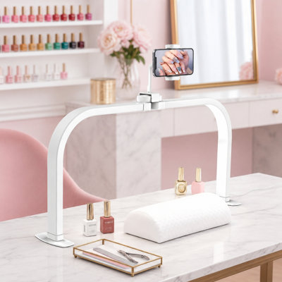 Large 29-Inch Arch Nail Desk Light with Foldable Design, Phone Holder, 3 Color Modes and 10 Brightness Levels for Beginner Home-Salon Manicures