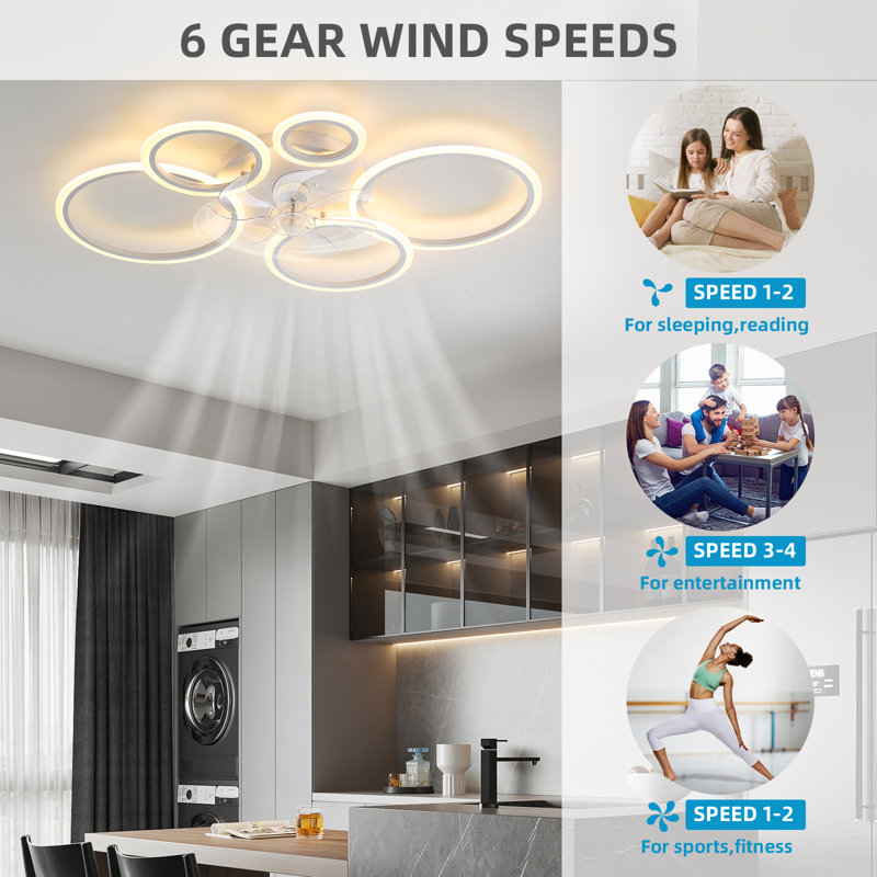 39 in. Ceiling Fan with Lights and Remote, Flush Mount Modern Indoor Ceiling Fans for Bedroom Dining Room Living Room, White
