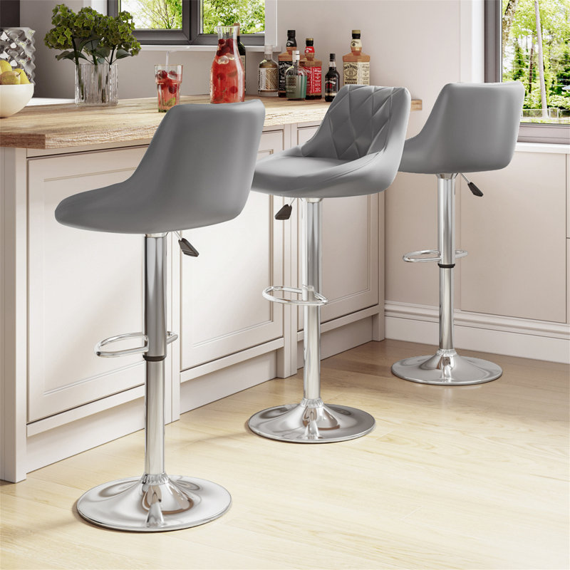 Erric Height Adjustable Swivel Bar Stool Set of 2, Grey