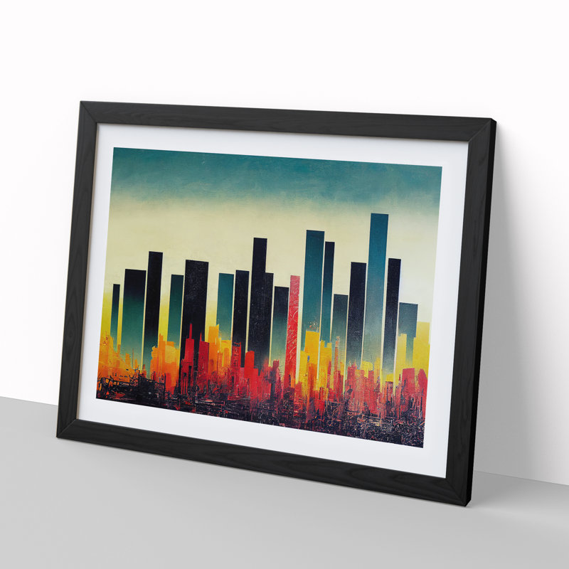 Dreamlike Skyscraper Skyline Abstract 1 Piece Single Picture Frame Painting, 46cm H x 64cm W x 2cm D, Black