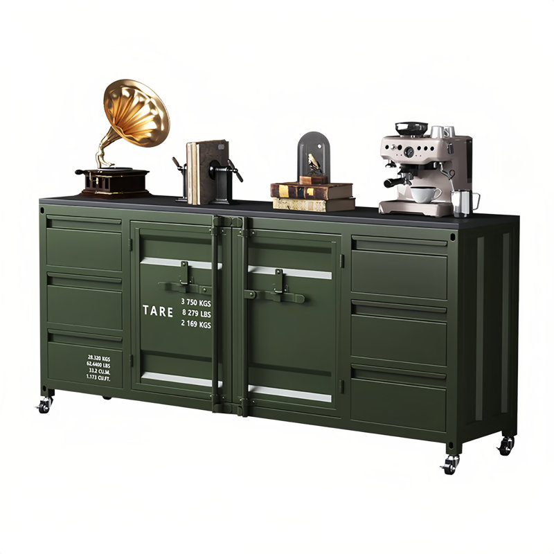 Industrial style iron workbench, Green