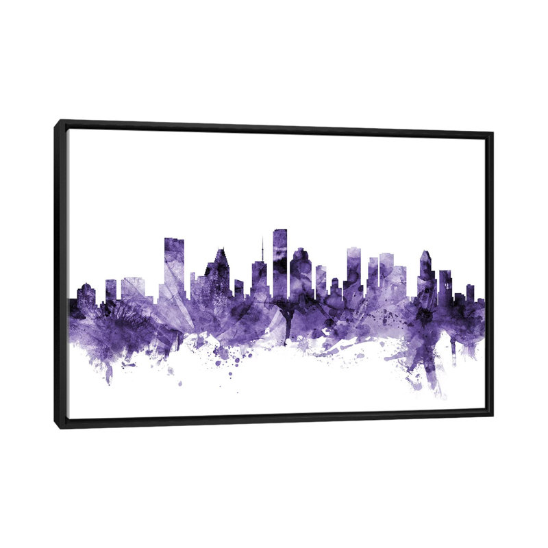 «Houston, Texas Skyline» par Michael Tompsett, impression sur toile, H 18 po x l 26 po x P 1,5 po, Toile avec cadre noir