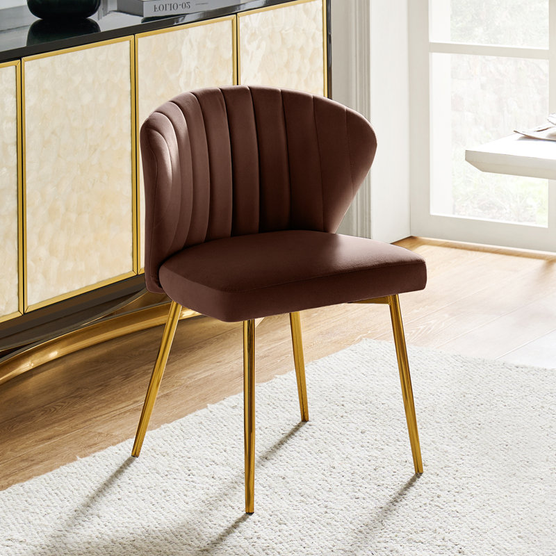 Fauteuil d'appoint moderne Leona 29 po H en velours avec dossier capitonné, Velours auburn