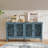 60" Antique Buffet Cabinet With Floral Carvings With Solid Wood Legs&Antique Brass Handles&Adjustable Shelves-480589458