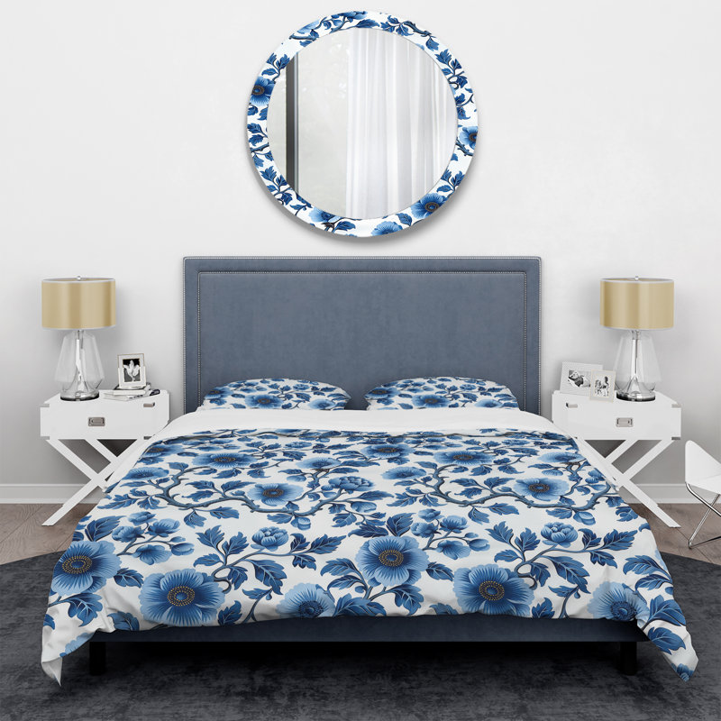 Ensemble de housse de couette Cobalt Blue Floral Transitional IV - Transitional