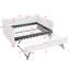Lit de jour deux places avec lit gigogne simple, port USB, design ondulé, sans sommier, tissu en lin, vichy-765474547