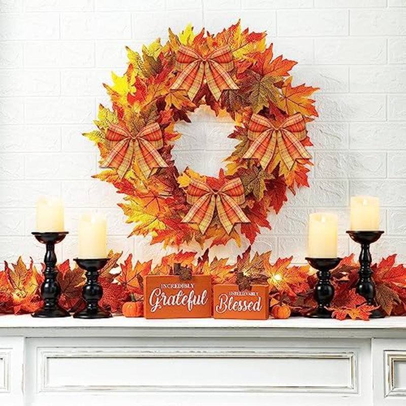 10 PCS Fall Bows for Wreath, Orange Plaid Harvest Bows Thanksgiving Wreath Bow for Front Door Indoor Outdoor Wall Tree Topper Autumn Decoration Supplies Ornament