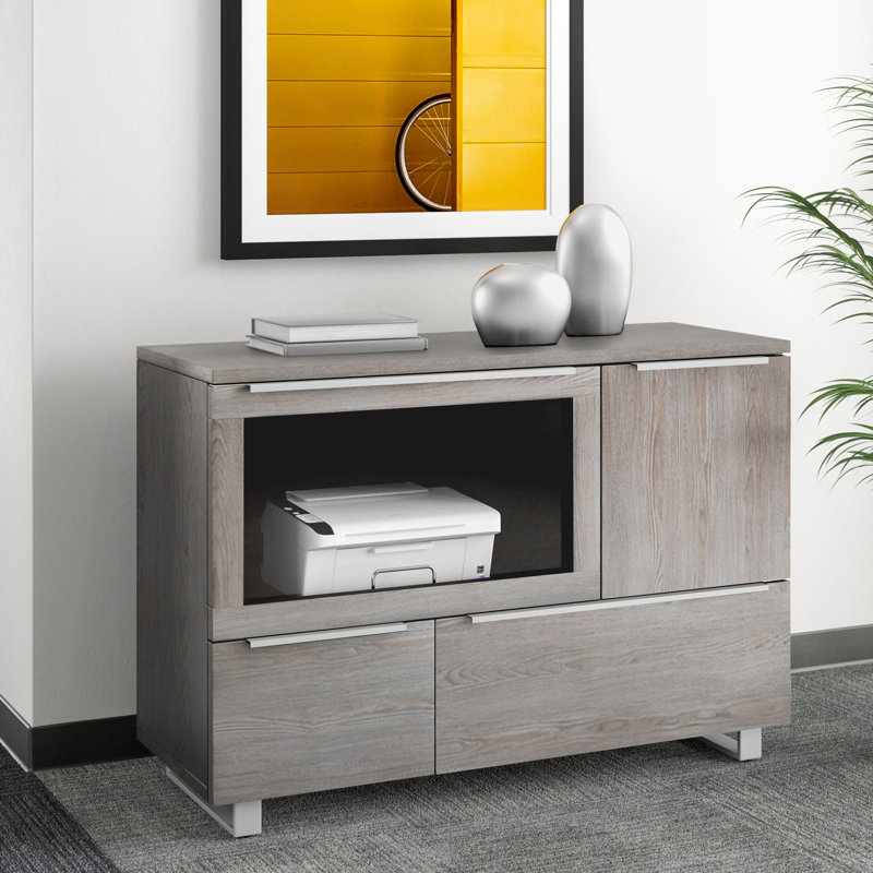 Maysey 1-Drawer Lateral Filing & Printer Cabinet, Gray/Silver