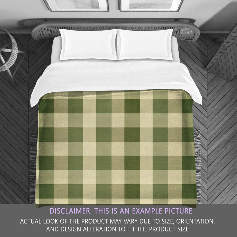 Machine Printed Comforter, Twin Extra Long Comforter, Green/Beige Gingham