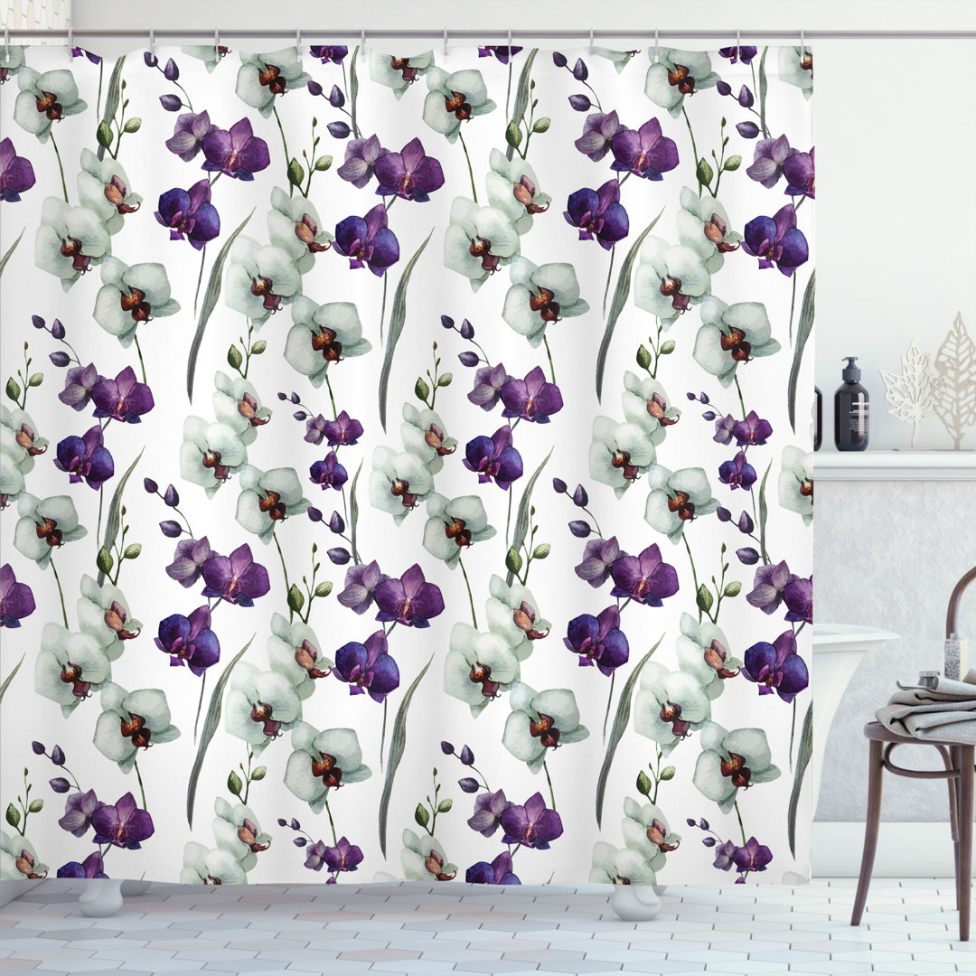 Floral Shower Curtain with Hooks Included Ambesonne