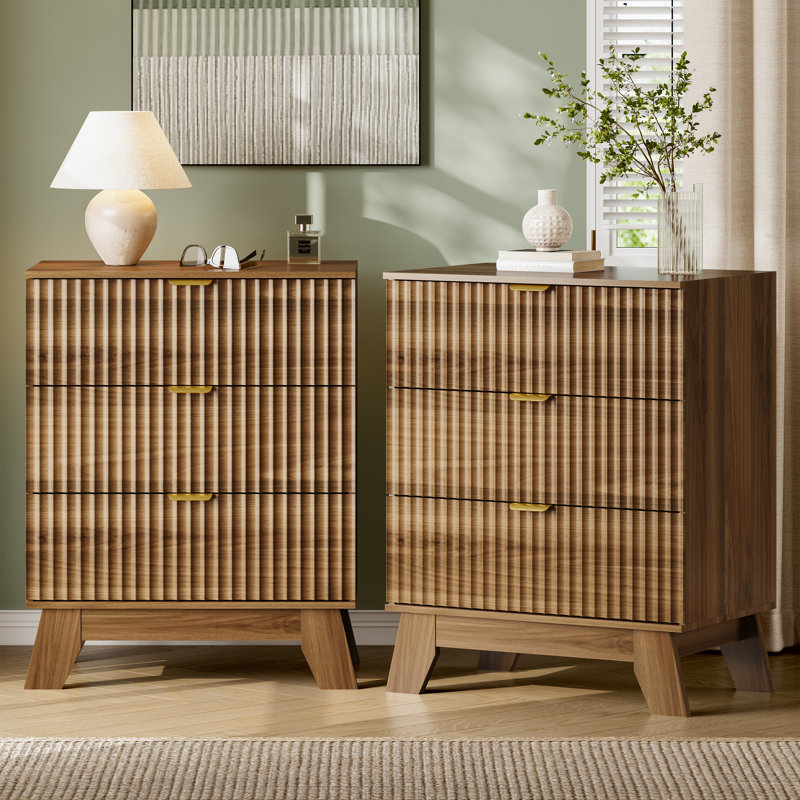 Commode cannelée à 3 tiroirs pour chambre à coucher avec organisateur intégré, commode large en bois de 60 cm (23,6 po), table de chevet