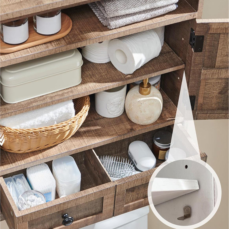 Rustic Brown Farmhouse Bathroom Wall Cabinet with Barn Doors