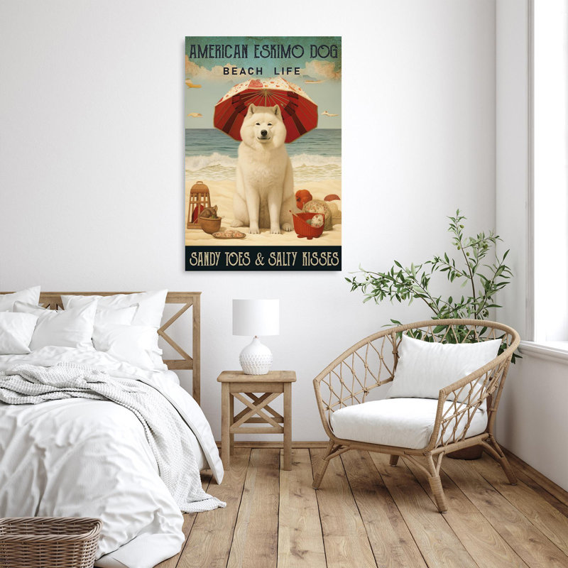 American Eskimo Dog Beach Life, H 36 po x l 24 po x P 1,25 po