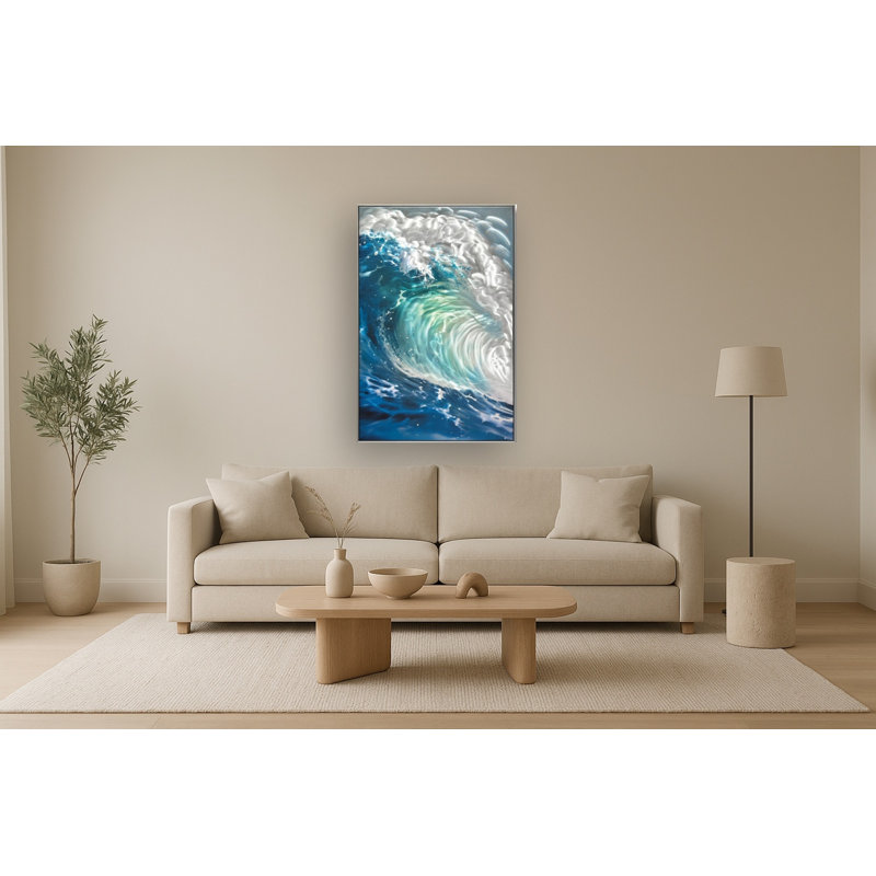 Art mural en aluminium Ocean Wave Mixed Media - 32 po x 47 po - cadre argenté