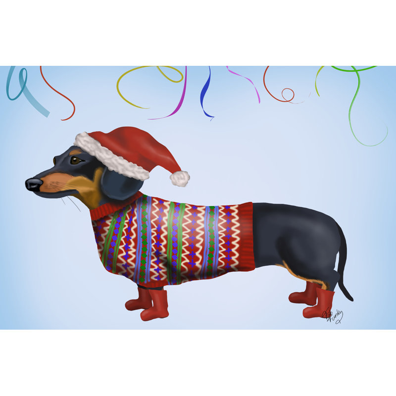 «Christmas Dachshund» par Fab Funky - impression sur toile tendue, H 24 po x l 36 po