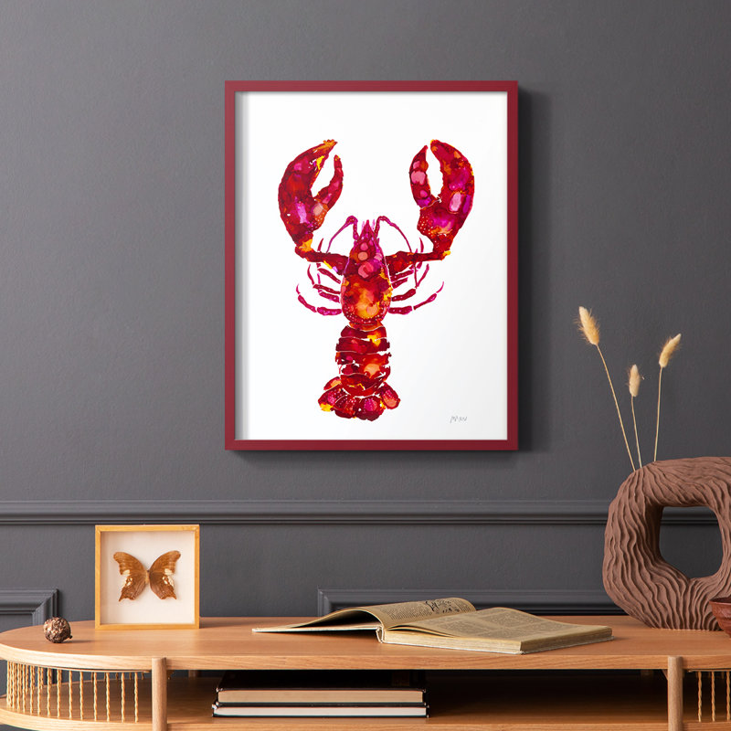 Reproduction encadrée de homard - bois massif, Cadre simple rouge, H 10 po x l 8 po