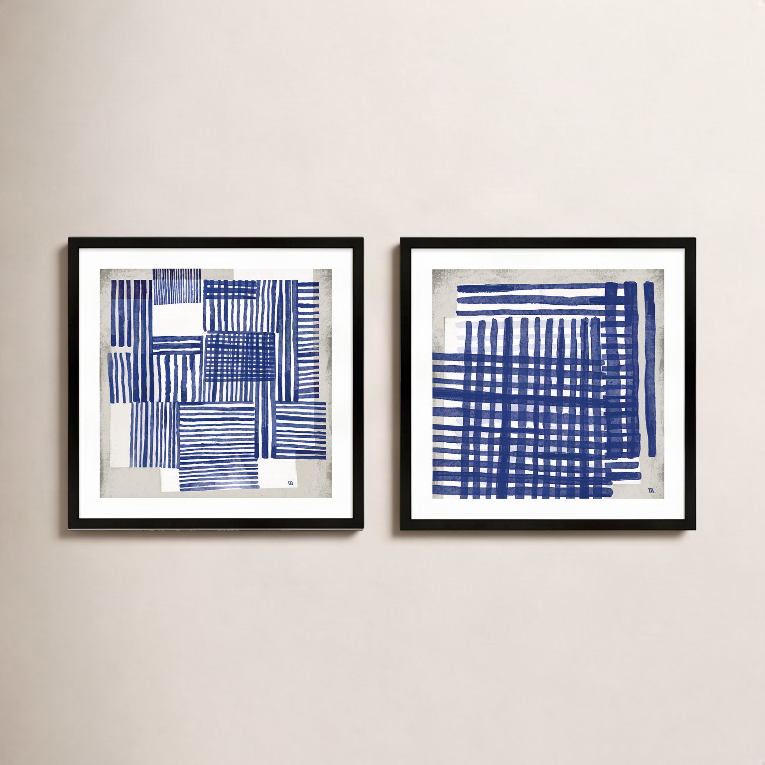 Weaving 2-Piece Painting Set by Marco Marella, Black Framed, 16" W x 16" H 