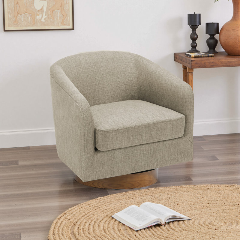 72Cm Wide Swivel Barrel Chair, Brown Linen Blend